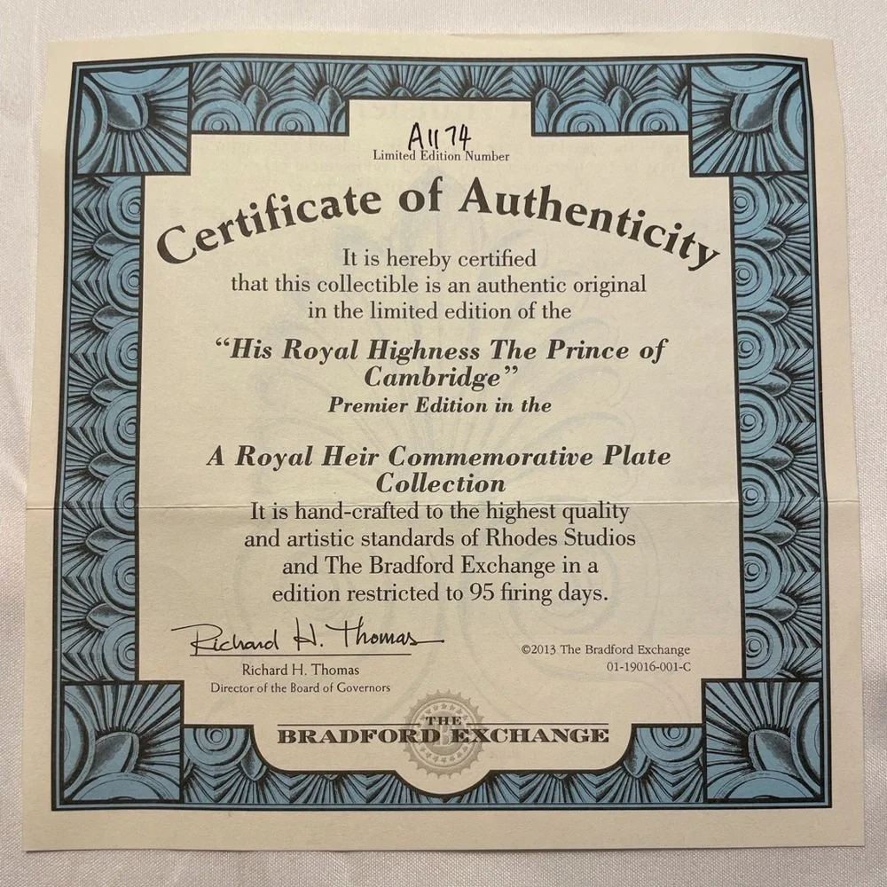 Bradford Exchange Collector Plate His Royal Highness Prince of Cambridge